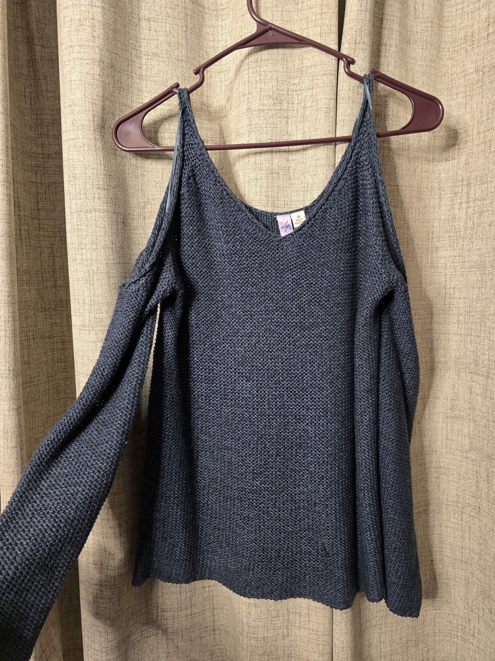 Alya Charcoal Blue Off-Shoulder Knit Sweater